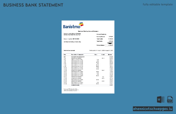 Panama Banistmo Bankgesellschaft – Kontoauszug (Word- und PDF-Beispiel)